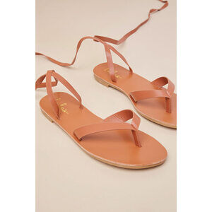 Lulus Maire Cognac Lace-up Flat Thong Sandals Brown - Size 5